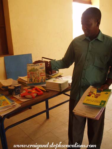 Daniel shows school materials Daniel shows school materials