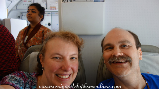 Flight from Bhutan to Delhi (photobomb by our friend from Kerala)