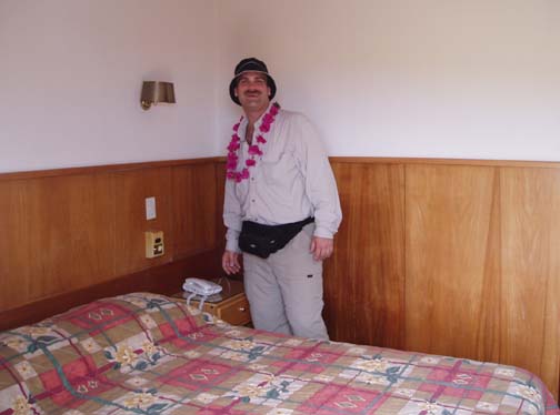 Craig in the 'sweat lodge', Hotel Iorana, Room 6