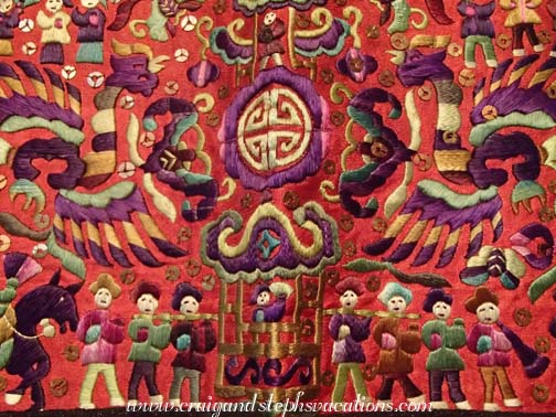 200-year-old example of thread-splitting embroidery at Mrs. Yong's, splitting a single silk thread into 13 strands 200-year-old example of thread-splitting embroidery at Mrs. Yong's, splitting a single silk thread into 13 strands