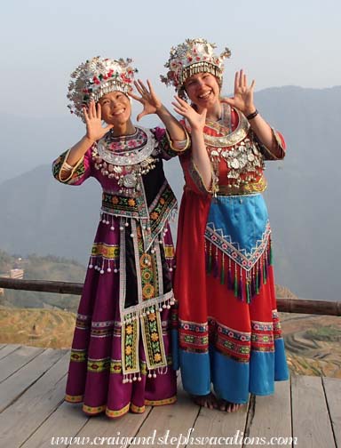 Steph and friend in traditional Miao clothing