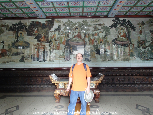 Craig in the hall of jade carvings of the life of Sakyamuni (Buddha)