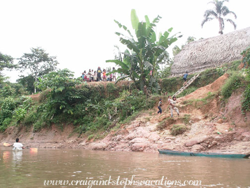 Huaroani villagers on the banks of the Shiripuno