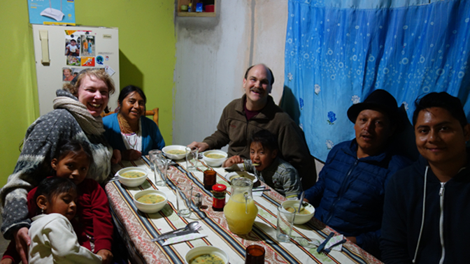 Dinner: Shina, Sisa, Achi Mama, Rosa, Achi Taita, Yupanqui, Antonio, and Javier