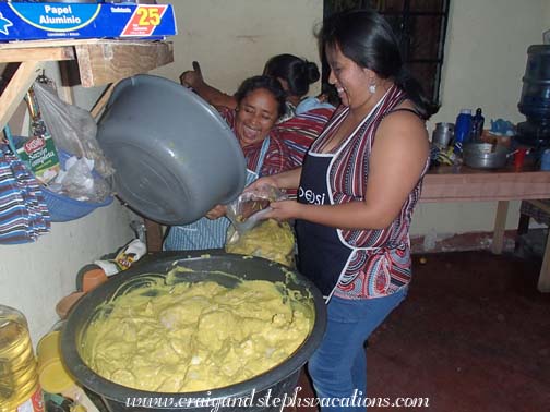 Olga and Yolanda prepare the marinade for the chicken