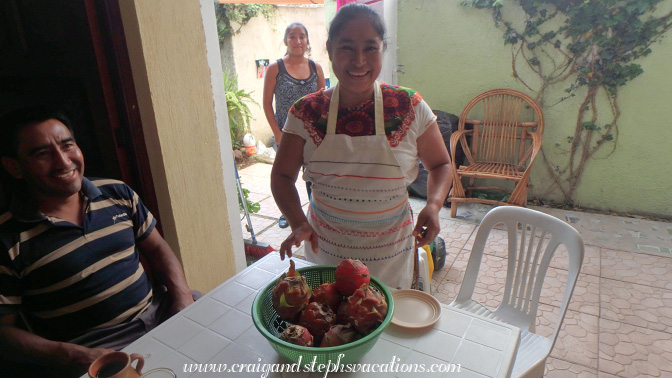 Paulina serves pitaya