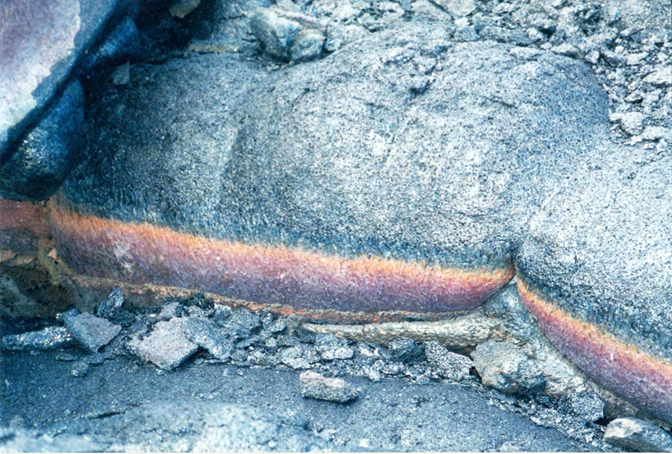 Multicolored lava striations