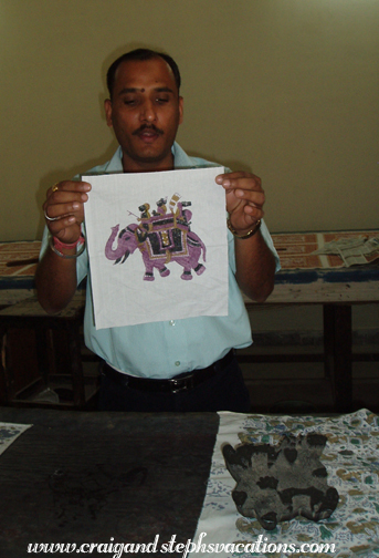 Block printing demonstration, Maharaja Carpets & Handicrafts