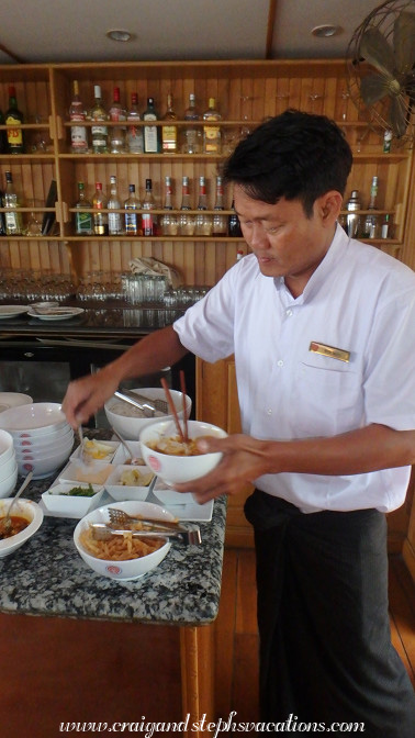 Win prepares delicious Mandalay noodles for our breakfast