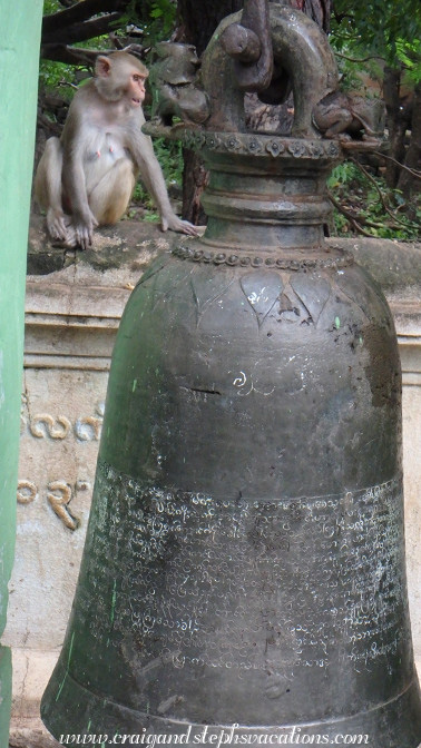 Macaque and bell, Phowin Taung Hill