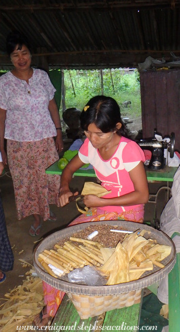 Chai villagers making cheroot cigars out of corn husks