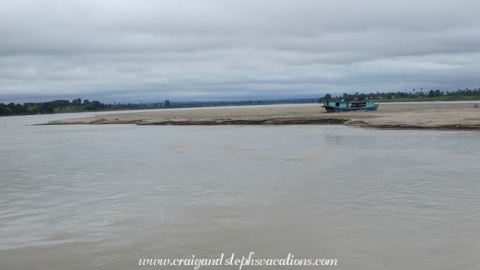 Boat beached on a Chindwin River sand bar