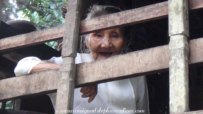 Cheerful 90 year old woman, the eldest woman in Shwe Lat Pan Village