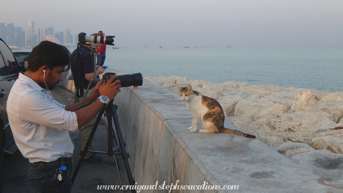 Photographer and cat, Old Dhow Harbour