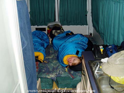 Steph sleeping in the camper van
