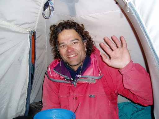 Stan, one of three people in the two-man tent