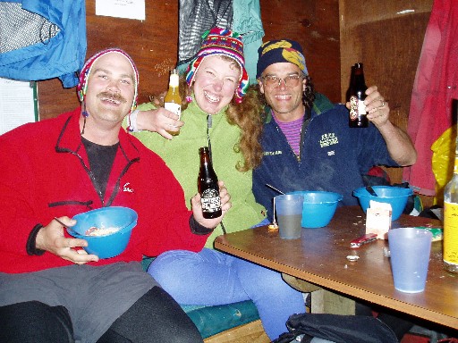 Craig, Steph, and Stan: dinner at Mount Somers Hut