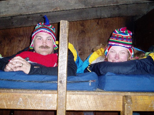 Craig and Steph in bunks in Mount Somers Hut