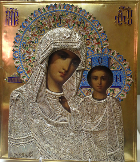 Icon in a filgree and enamel riza, Faberge Museum
