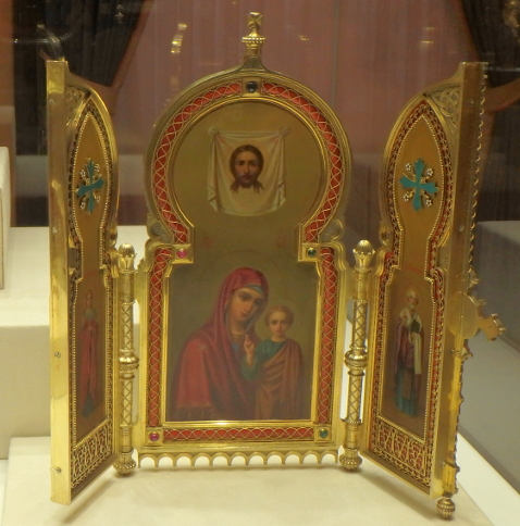 Folding Icon: Our Lady of Kazan, St. Nicholas the Miracle Worker, amd St. Alexandra