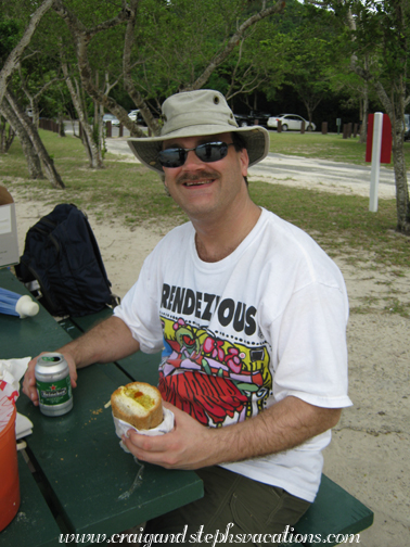 Craig enjoys a picnic at Magen's Bay