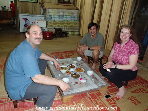 Craig, Cuong, and Steph enjoy dinner at the guest house Craig, Cuong, and Steph enjoy dinner at the guest house