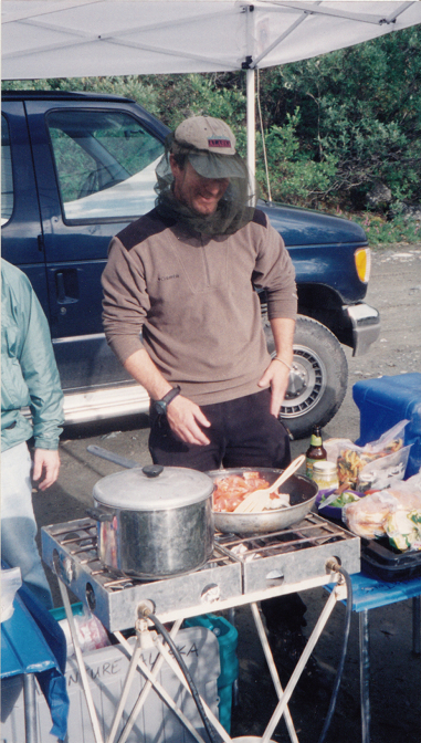Joe makes us dinner at the Gulkana River campsite
