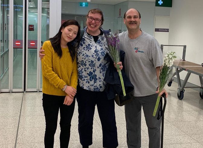 Meeting Sonam Choki for the first time at Perth Airport