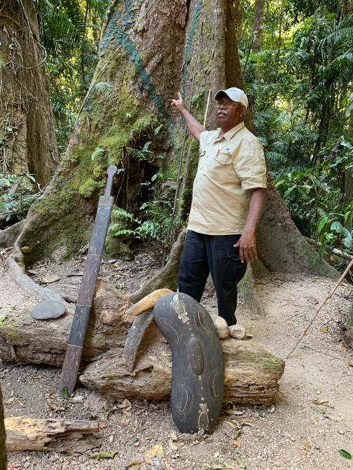 Tom demonstrates all of the items which the Yalanji people can make from forest resources