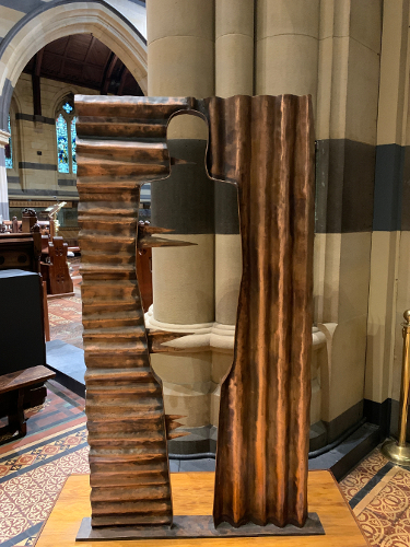 Copper Refugee Sculpture by Michael Meszaros
