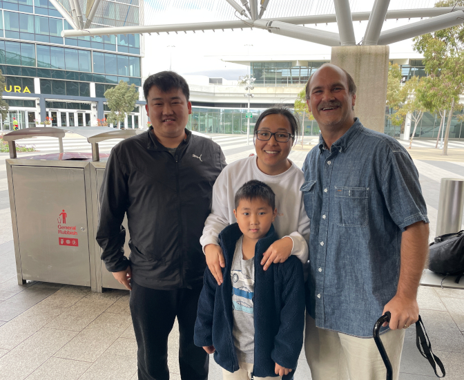 Tshering Wangchuk, Rigsel, and Tshring Om pick us up at the airport