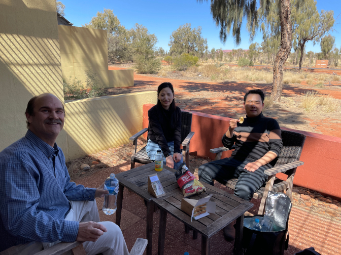 Lunch on our patio at the Desert Gardens Hotel, with a glimpse of Uluru