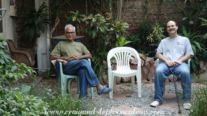 Mukul and Craig enjoying Mukul's gardens