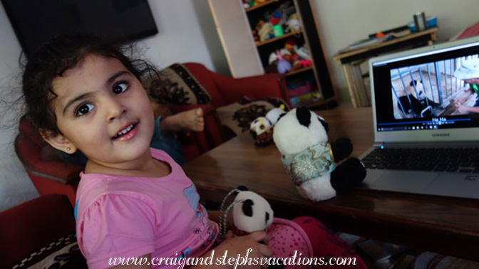 Sara and her pandas watch our panda video Sara and her pandas watch our panda video