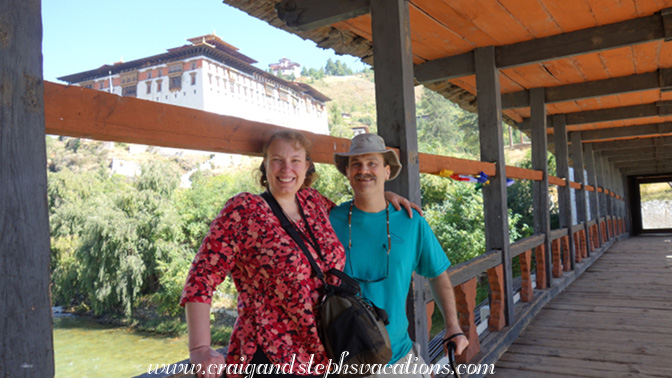Nyamai Zam footbridge with view of Paro Rinping Dzong Nyamai Zam footbridge with view of Paro Rinping Dzong