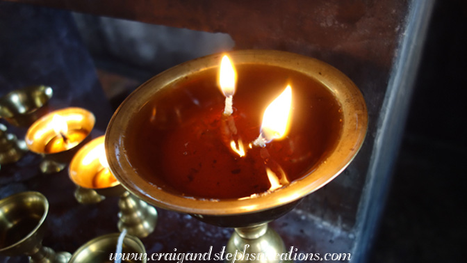 We lit this two-wicked butter lamp which will burn for 2 days We lit this two-wicked butter lamp which will burn for 2 days