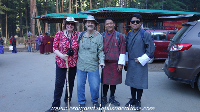 Starting our hike to the Tiger's Nest with Kinley and Sonam Tshering