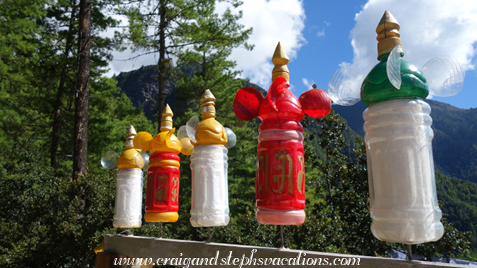 Prayer wheels made from Gatorade bottles