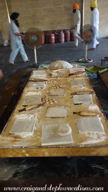 Food prep station at Guru Ram Das Langar