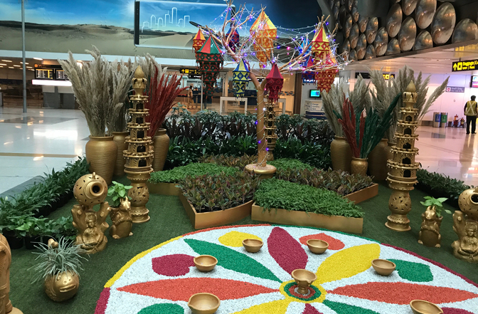Diwali decorations at the New Delhi airport