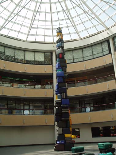 Towering suitcase sculpture at Santiago airport Towering suitcase sculpture at Santiago airport