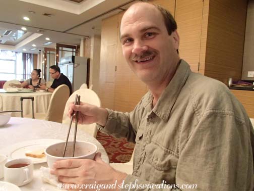 Craig eating spicy noodles for breakfast