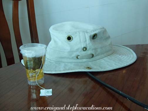 Craig's smiley Tilley hat, and do-it-yourself tea
