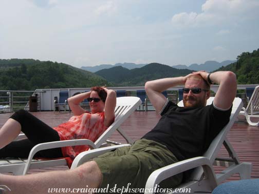 Birgit and Stephan kicking back on the observation deck