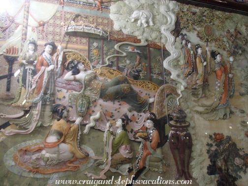 Jade carving depicting the mother of Sakyamuni (Buddha) dreaming of a white elephant, foretelling his birth