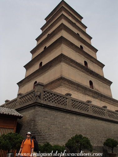 Craig is dwarfed by the Wild Goose Pagoda Craig is dwarfed by the Wild Goose Pagoda