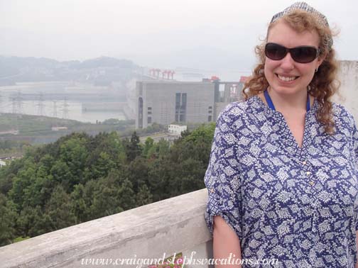 Steph on Jar Hill Mountain, overlooking the Three Gorges Dam