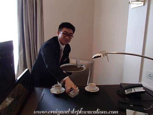 Our butler brings us coffee