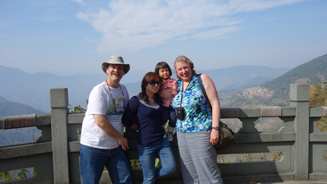 Gan Die, Xiao Yi, Ziting, and Gan Ma at Bada Rice Terraces