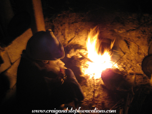 Antonio's mother in the outdoor kitchen